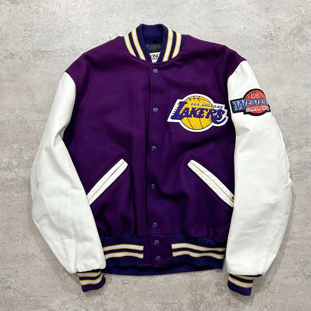 VTG 90s NBA LOS ANGELES LAKERS DELONG WOOL LEATHER VARSITY JACKET