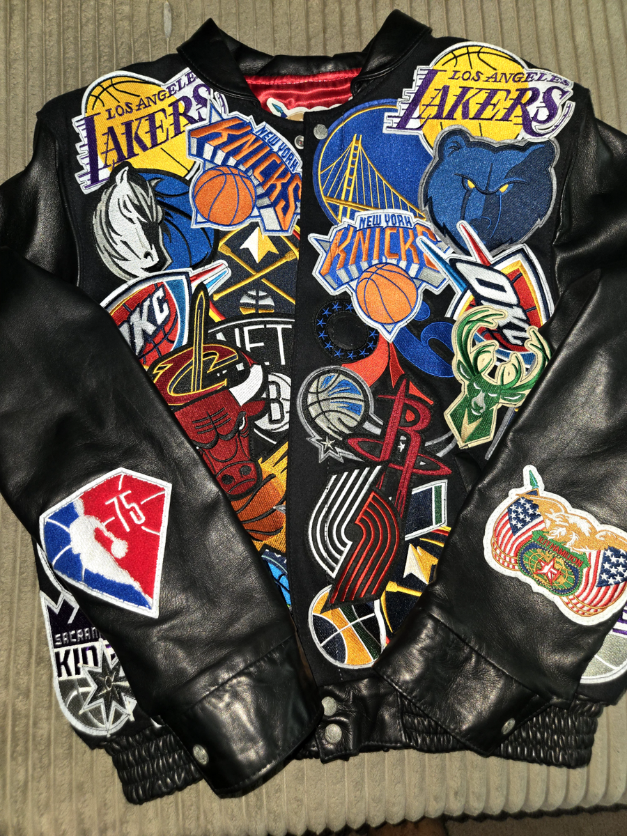 Jeff Hamilton nba mega patch wool and leather jacket black size