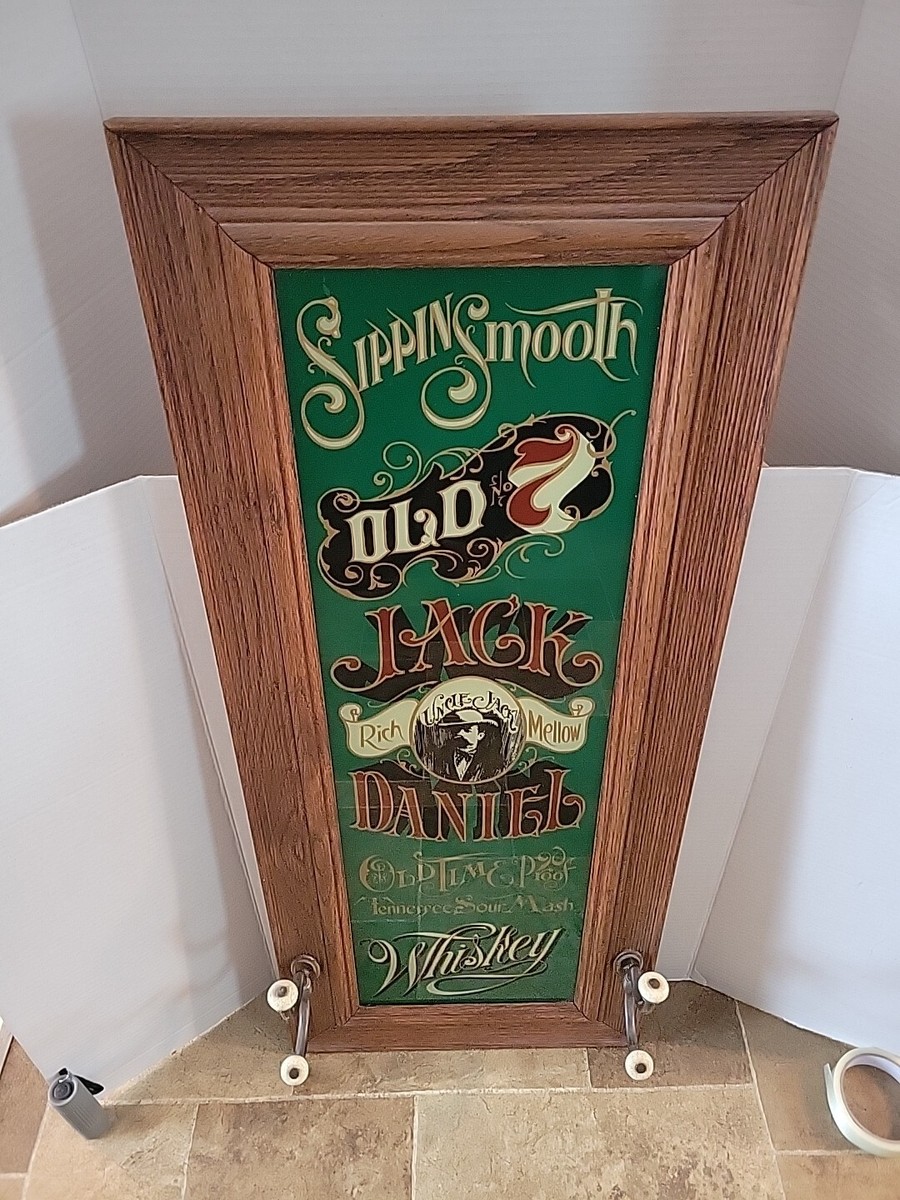 Jack Daniels Old # 7 Whiskey Back Bar Reverse On Glass Hat Coat
