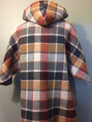 Vtg 60s 70s Ladies Wool Hooded Poncho Zip Up Coat Womens L-XL Cape