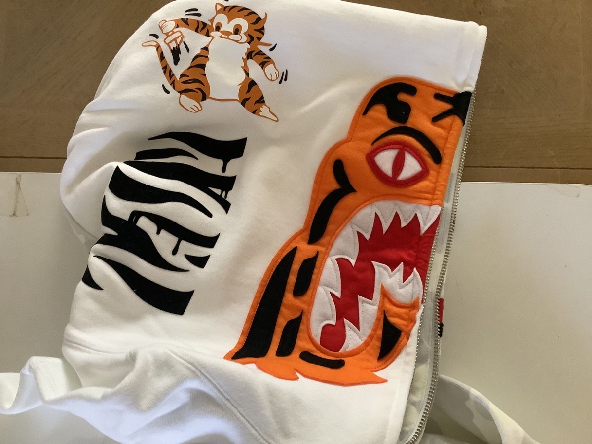 Authentic a bathing ape bape city camo tiger shark full zip hoodie