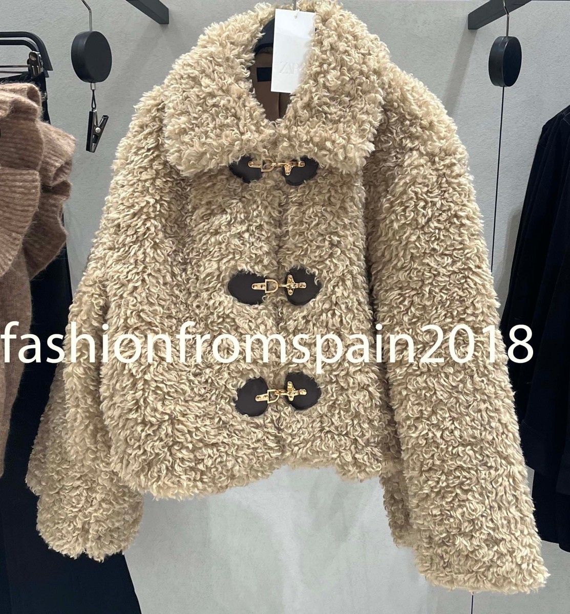 ZARA NEW WOMAN FAUX FUR TOGGLE JACKET TAUPE BROWN XS-XL 4968/250