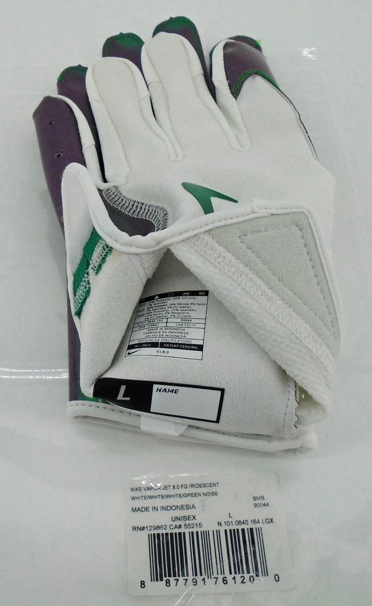 Nike Vapor Jet 8.0 Football Gloves Men's Large White/Green Noise