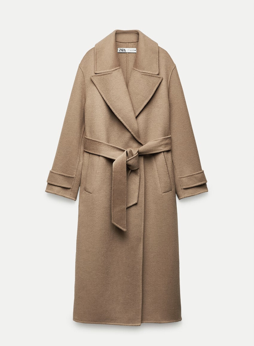 ZARA ZW COLLECTION DOUBLE-FACED WOOL BLEND COAT DARK CAMEL FW24 XS