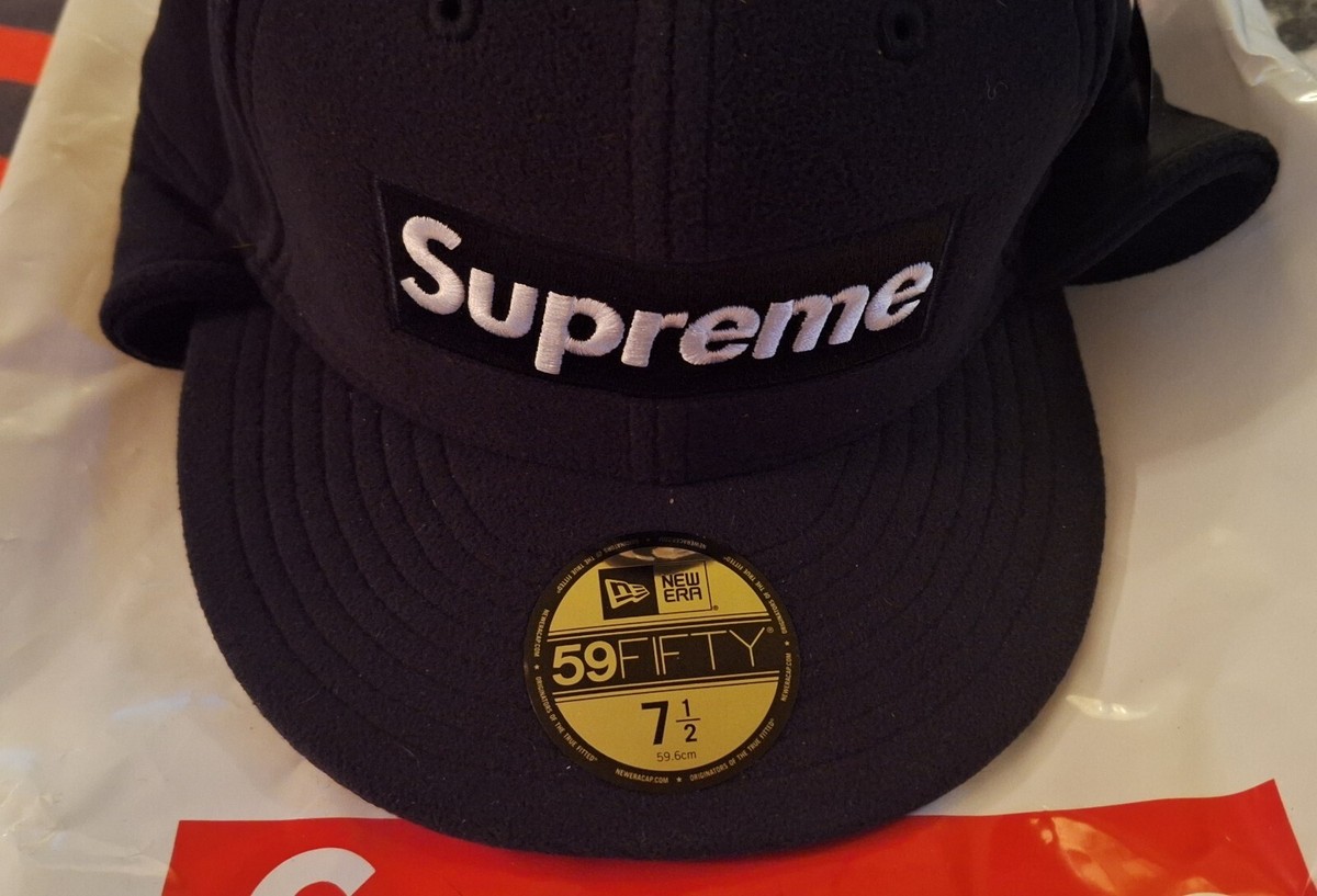 Supreme Polartec Earflap Box Logo New Era Hat Cap Size 7 1/2 Black