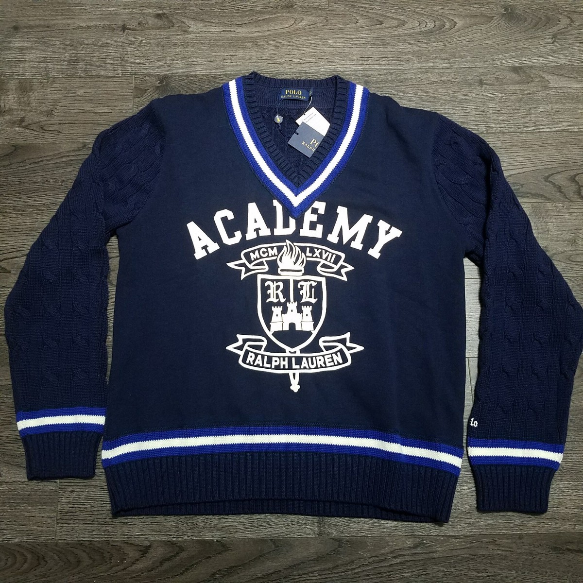 POLO Ralph Lauren Hybrid V Neck Academy Sweater Mens LARGE Cable