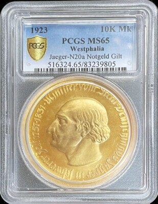 1923 GERMANY WESTPHALIA 10,000 MARK 44 mm NOTGELD COIN PCGS MINT