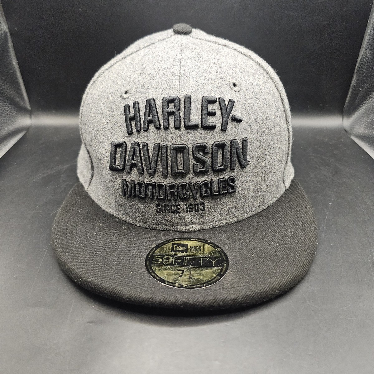 Harley Davidson Hat Cap Fitted New Era 59Fifty 7 1/8 Gray Black
