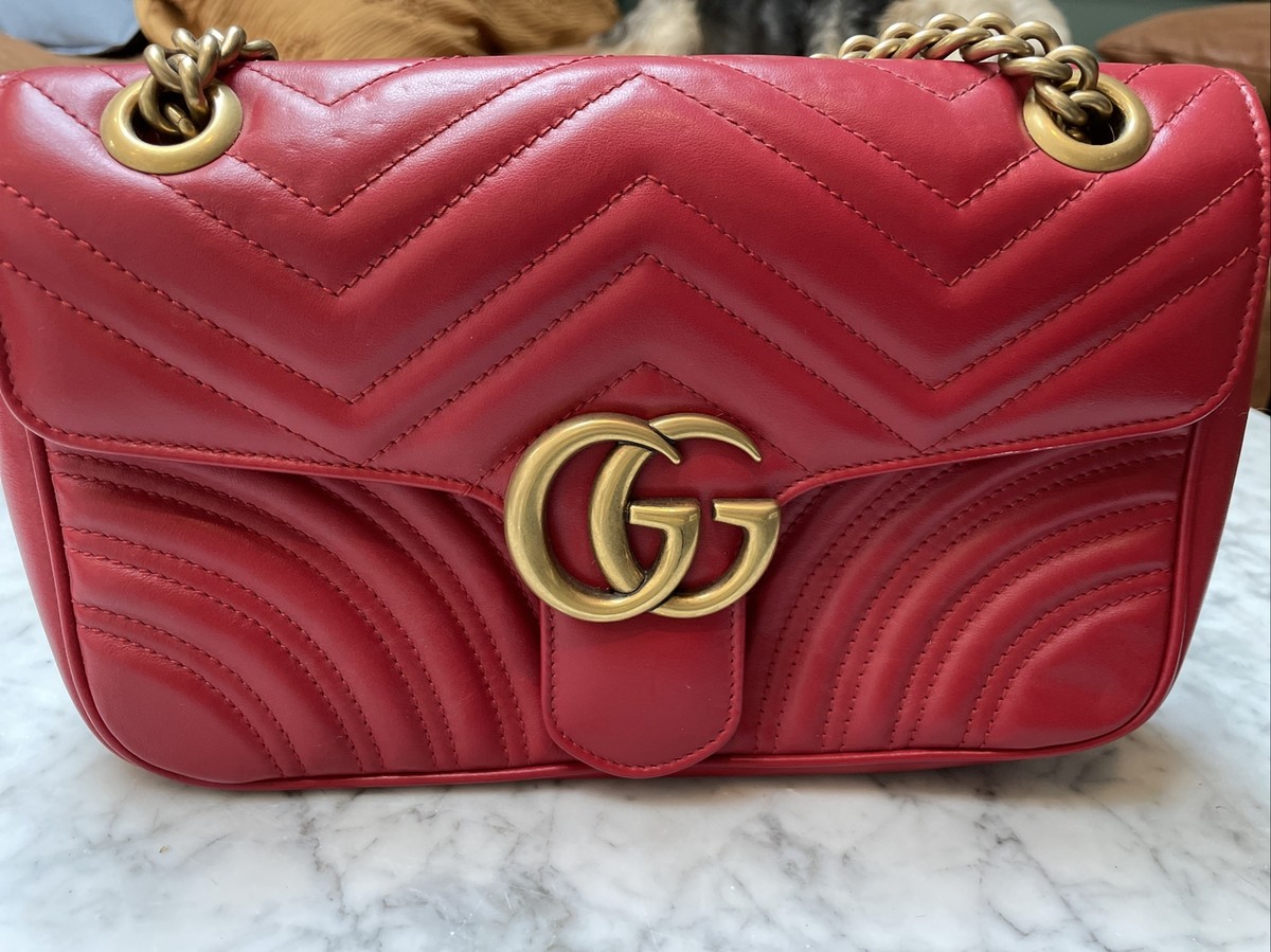 Gucci GG Marmont Matelasse Shoulder Bag Hibiscus Red Leather | eBay