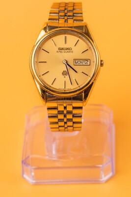 Seiko King Quartz 9923-7020 Gold Plated 36mm Case Gold Dial Mens
