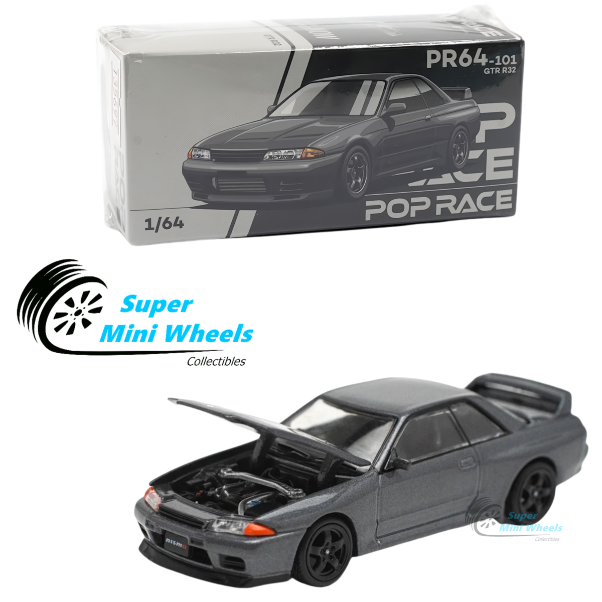 Pop Race 1:64 Nissan GT-R R32 Gun Gray PR64-101 | eBay