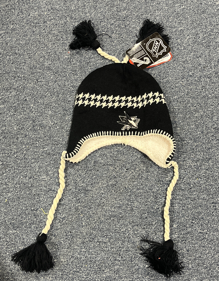 New Black & White Youth Zephyr San Jose Sharks Tassel Beanie | eBay
