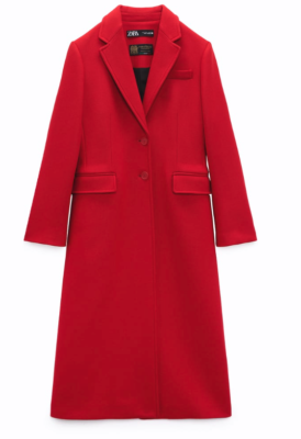 NWT ZARA WOMEN MANTECO WOOL BLEND FITTED WOOL BLEND LONG COAT RED