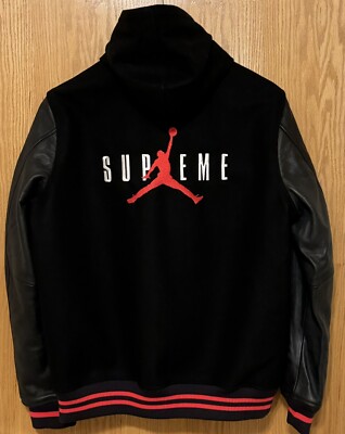 Supreme Jordan Varsity Leather Hooded Jacket 799703-010 New With