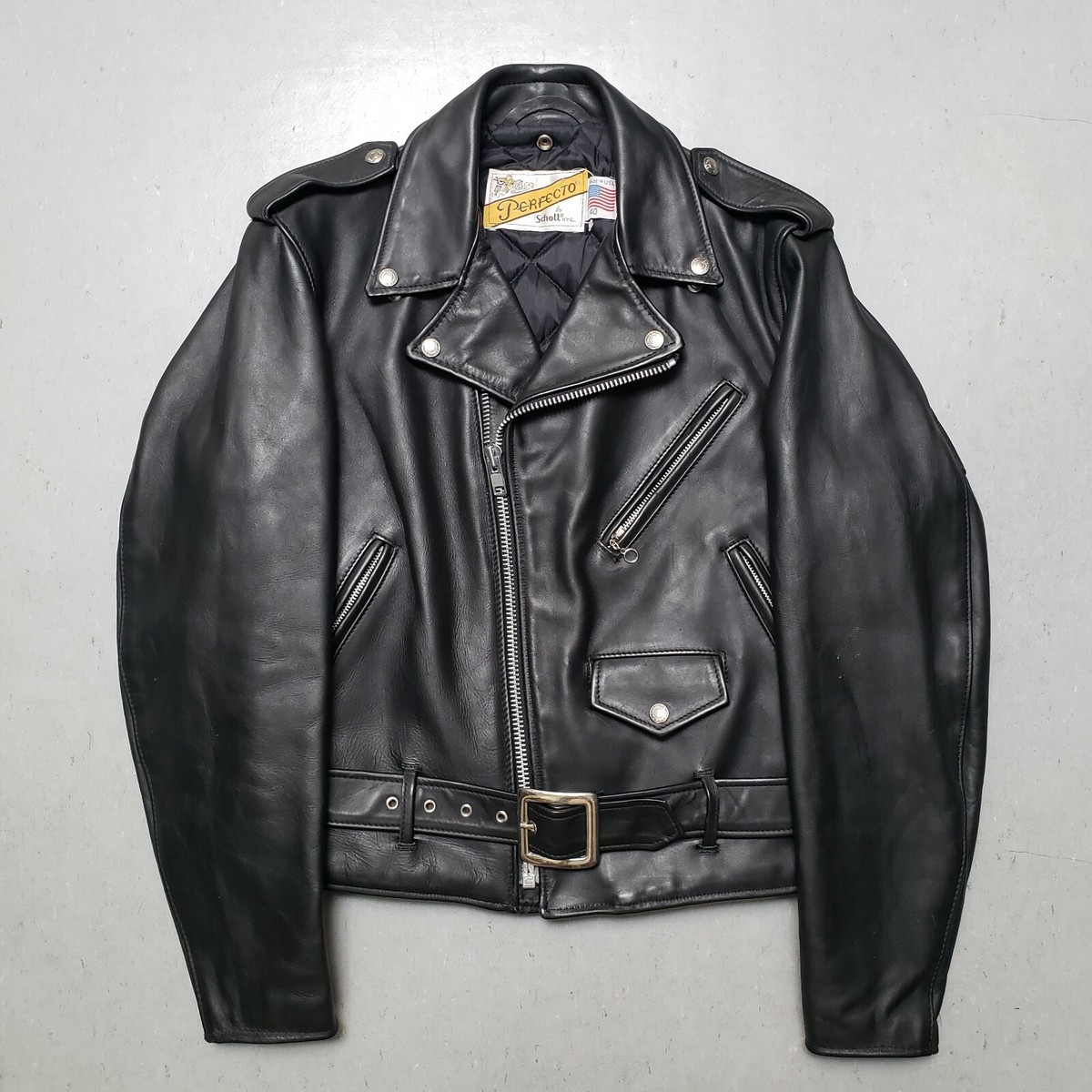 Vtg 70s SCHOTT PERFECTO Black Leather Motorcycle Jacket Sz 40 Made