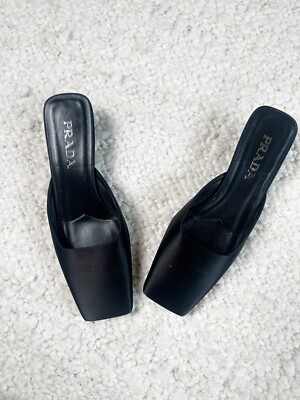 Prada Satin Square Toe Ballerina Mules Black Size 37 | eBay