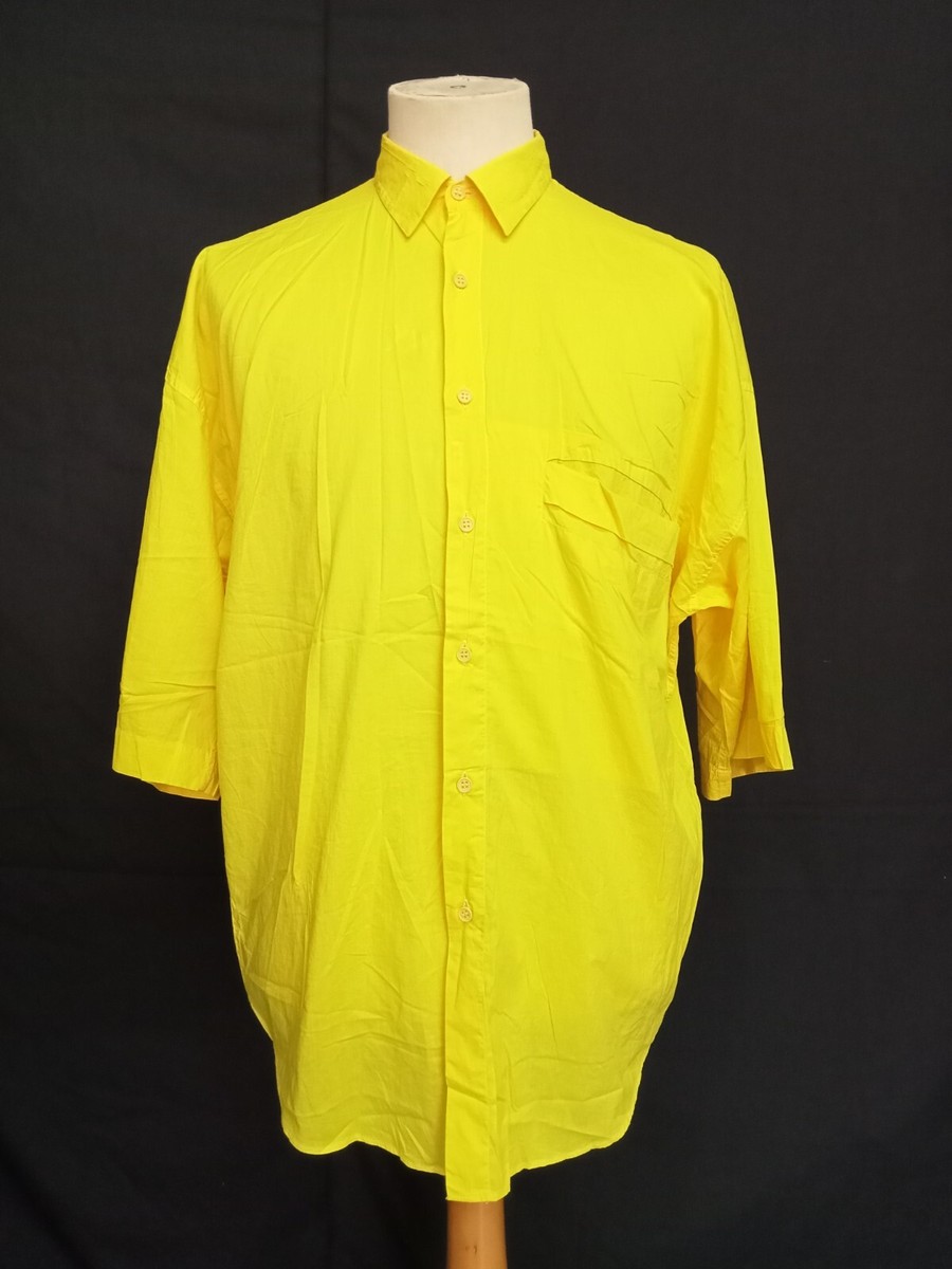 Vintage 80s GIANNI VERSACE Yellow Silky Cotton Men's Shirt Short