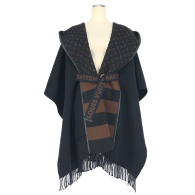 LOUIS VUITTON FJC013YCV hooded wrap cape coat poncho wool/silk