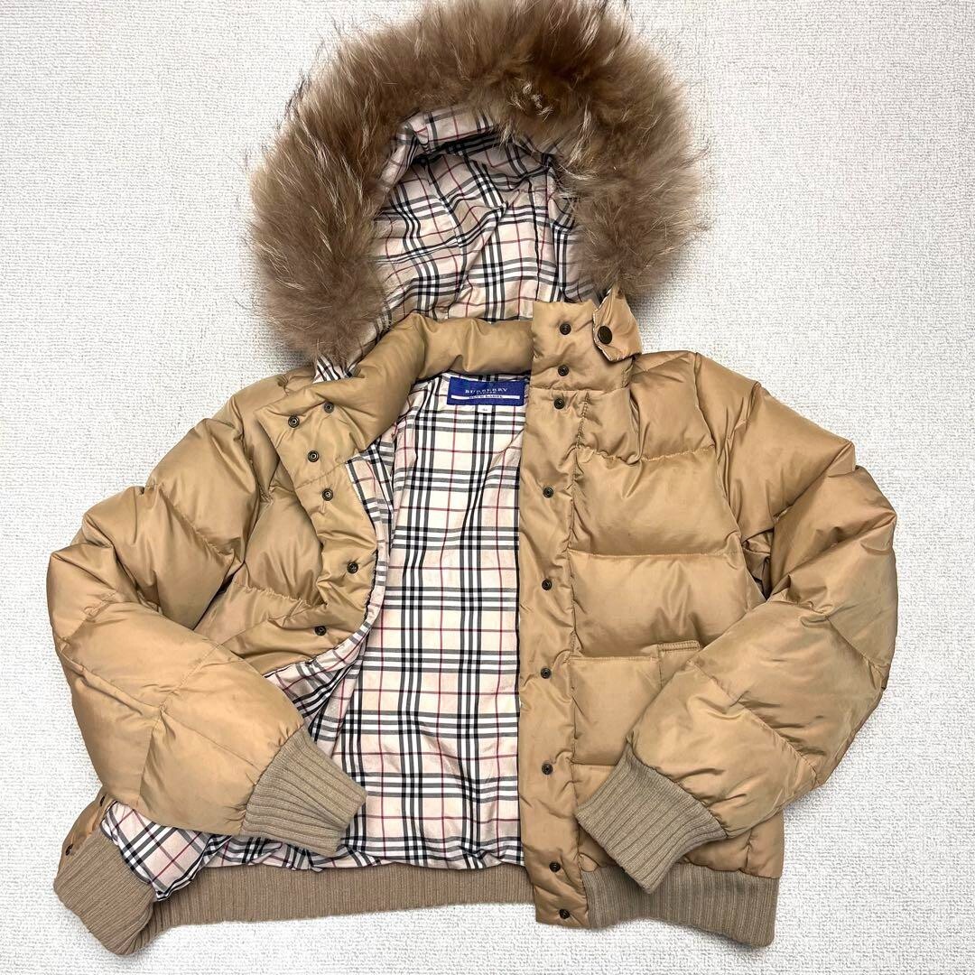 Burberry London Blue Label Down Jacket Hood Nova Check Beige size