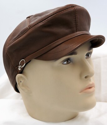 CAMEL 100% LEATHER Men Gatsby Cap Newsboy Ivy Hat Golf Driving