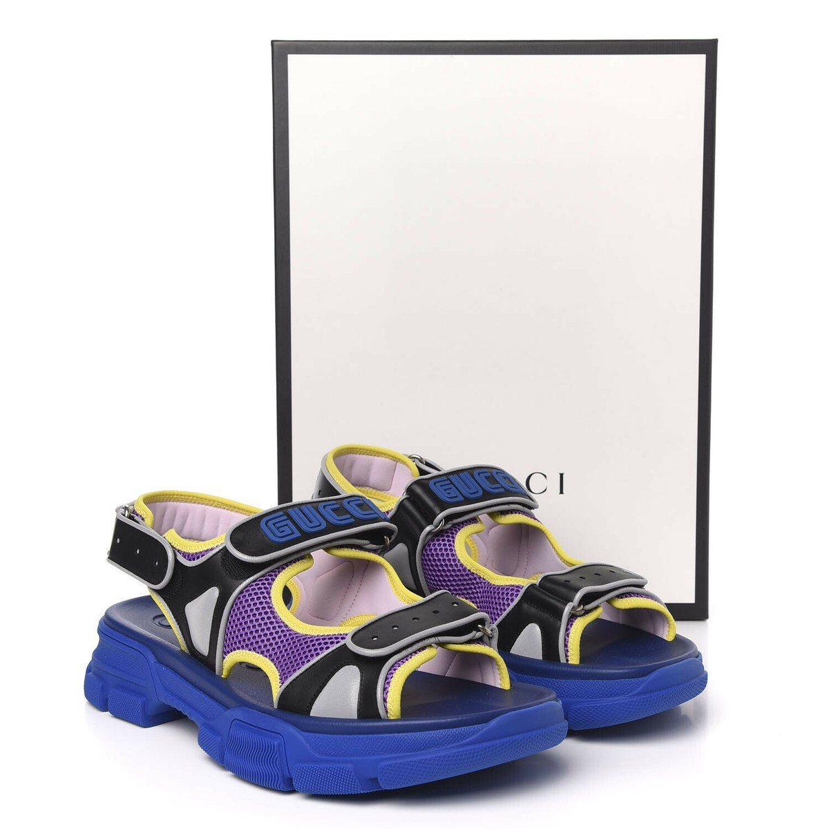 Gucci Authentic Blue Purple Sega Aguru Sandals Logo 13G/US 13.5