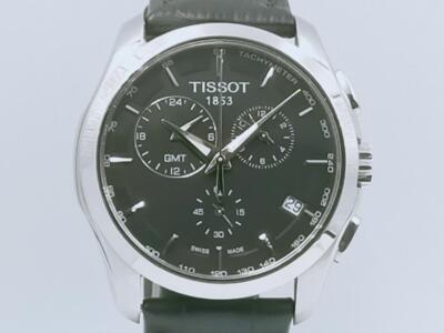 Auth Tissot Couturier GMT T035439A Black Steel Quartz Men 44mm