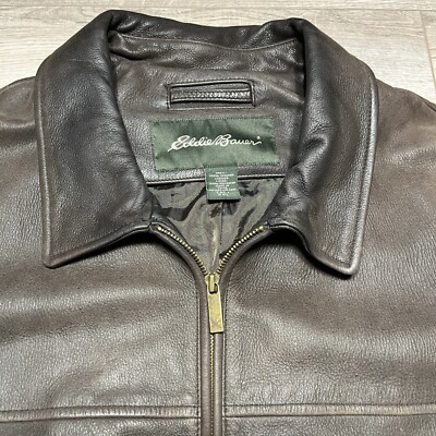 Vintage Eddie Bauer Genuine Leather Brown Jacket size XXL Tall