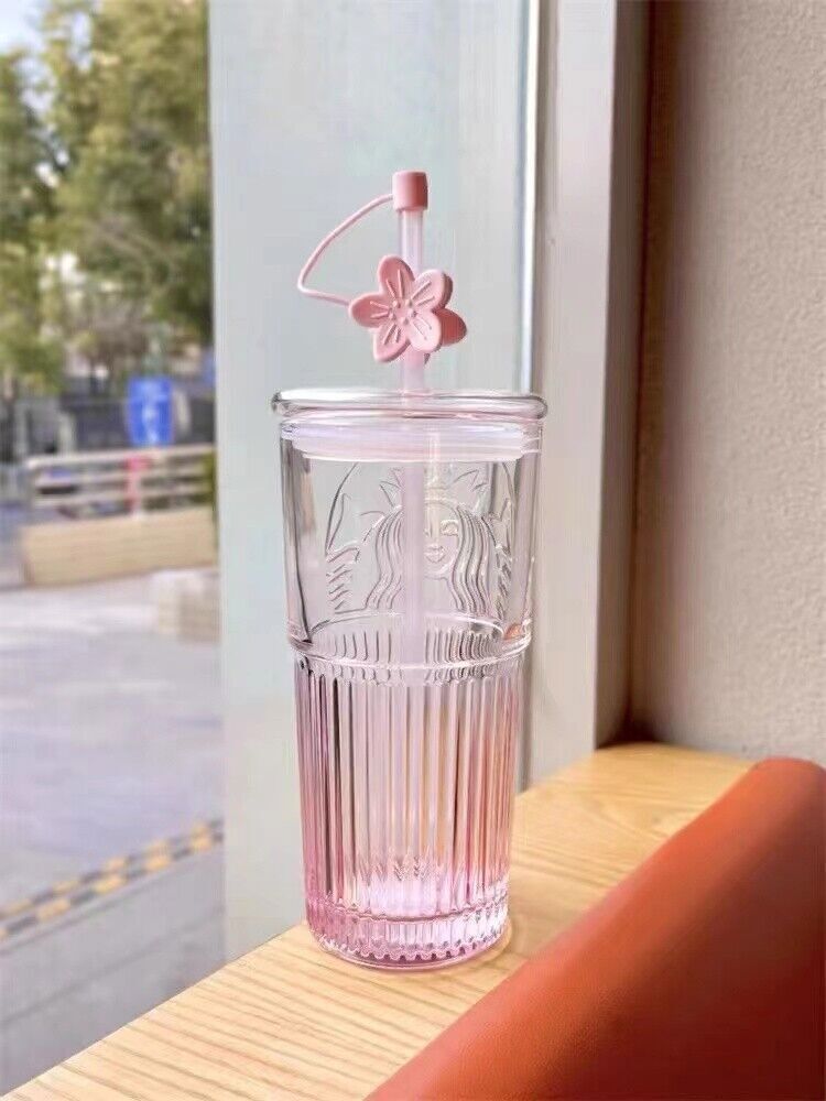 NEW Starbucks Glass Cup Gradient Sakura Tumbler w/Cherry blossom