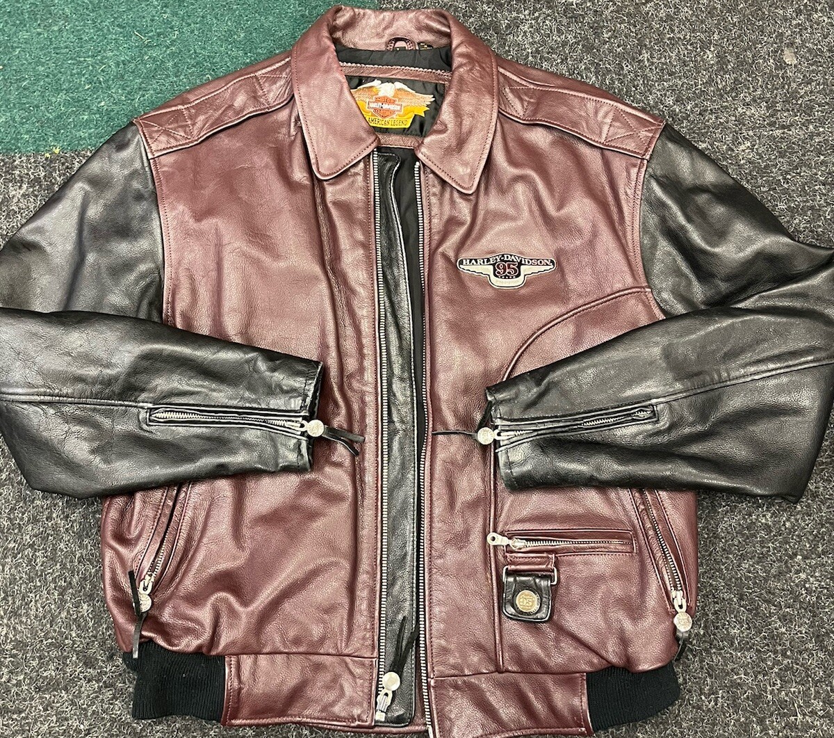 HARLEY DAVIDSON 95th Anniversary Bomber Leather Jacket Mens Size L