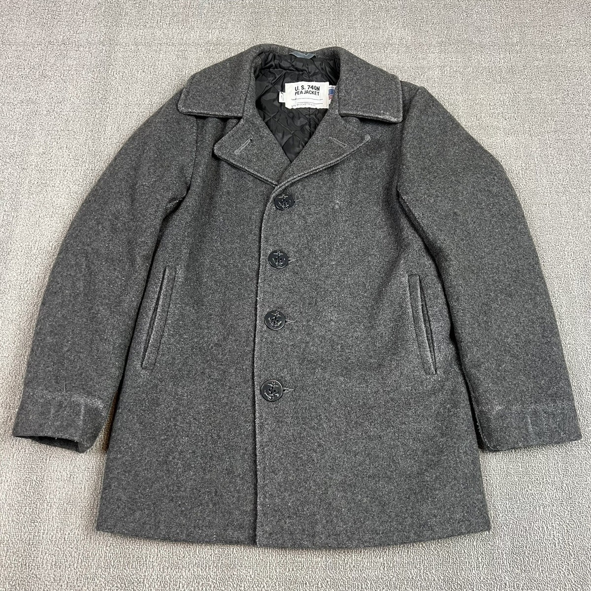 Vintage 80's Schott NYC 740N US Navy Pea Coat Jacket Wool Men's 34