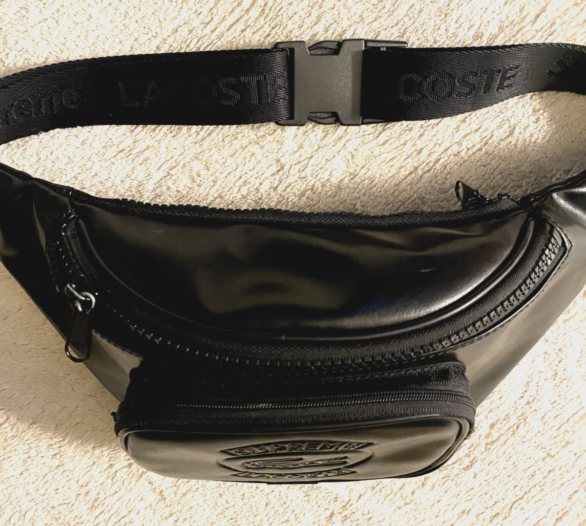 Authentic Supreme x Lacoste SS18 Leather Waist Bag Black