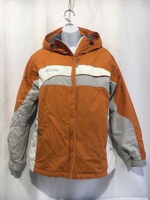 Columbia Sportswear Orange Winter Ski Coat Jacket Zip Hood Button