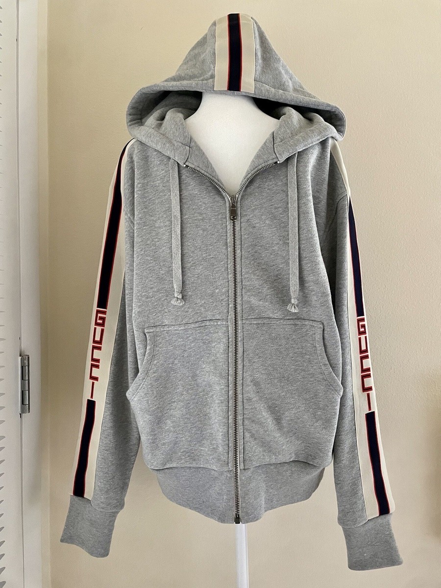 GUCCI Logo Stripe Sweatshirt Track Zip Jacket Hoodie Grey Small | eBay