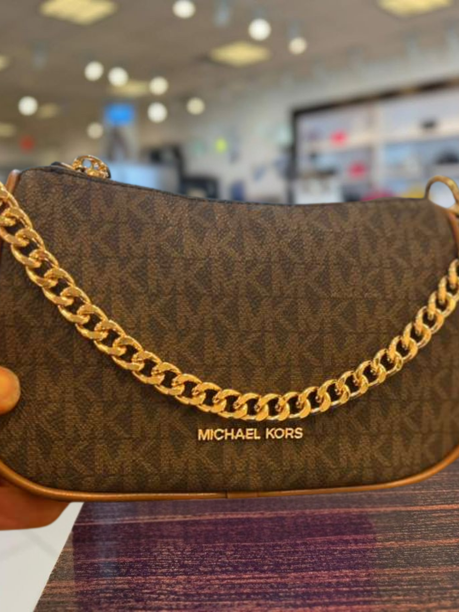 Michael Kors Carmela Women Small MK Logo Zip Chain Pouchette