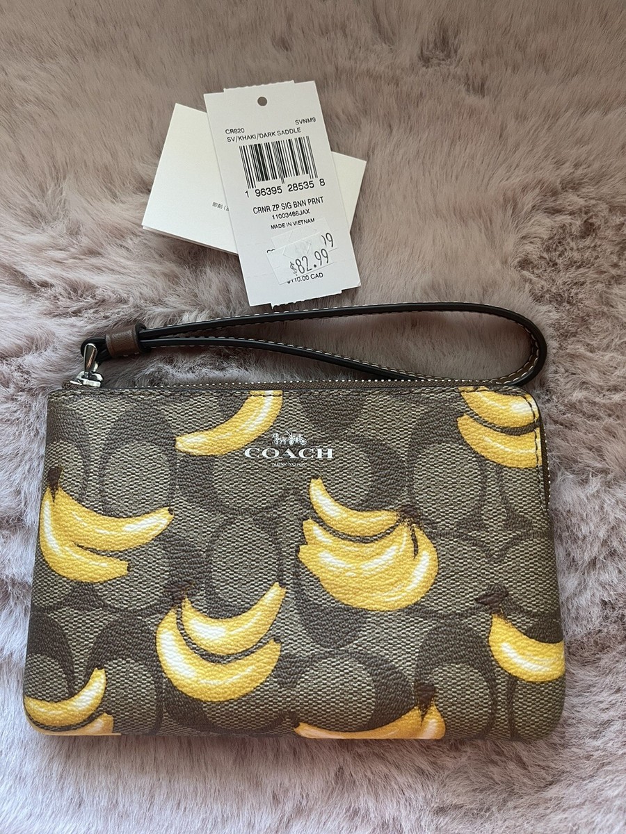 COACH CR820 SIGNATURE BANANA PRINT CORNER ZIP WALLET/WRISTLET NWT