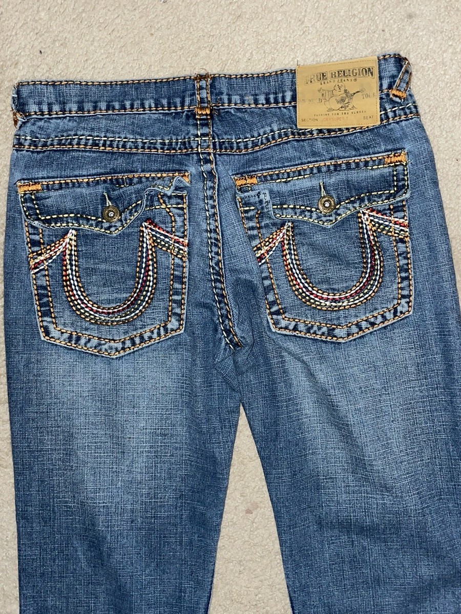 True Religion Joey Super T Rainbow Stitch Flare Jeans 34 | eBay