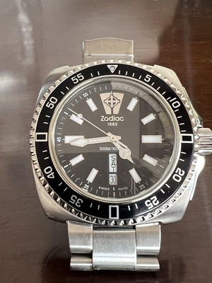 ZODIAC V-Wolf Diver Quartz Watch Black Dial 48mm Swiss Made Rare