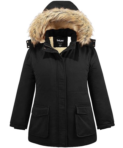 K.Zell Paris Women's Black Parka Coat with Black Fur Hood, US Size