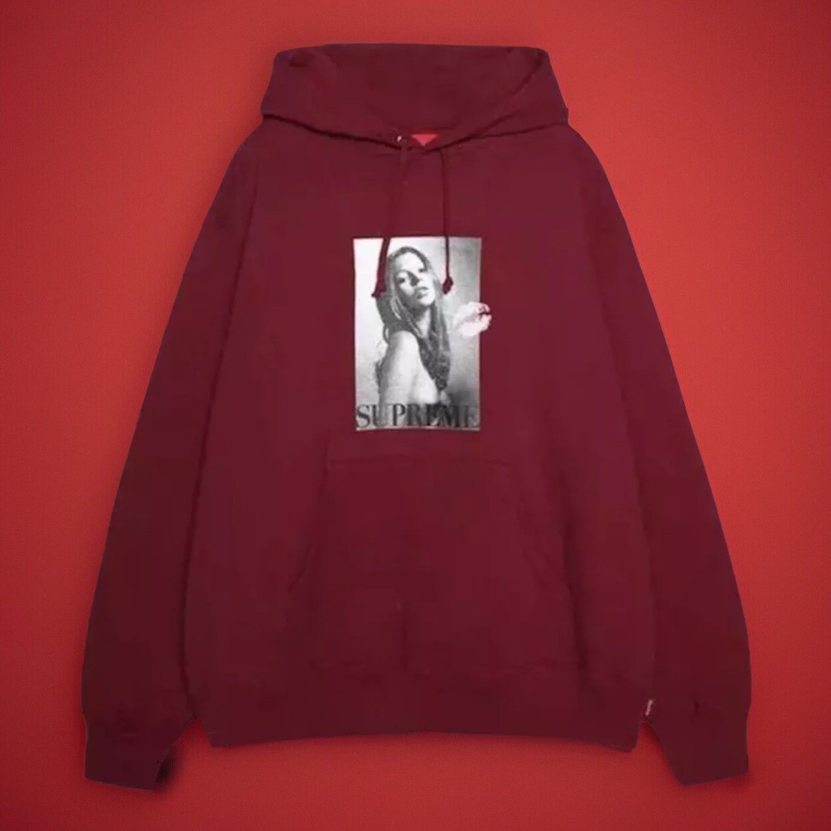 SUPREME NY • Kate Moss Hooded Sweatshirt • Size Medium • Cardinal