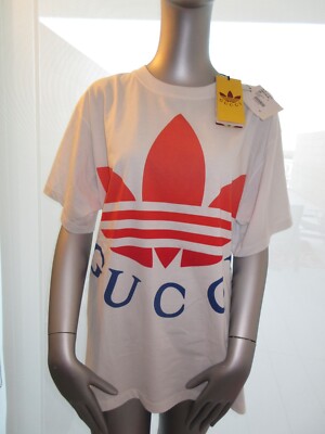 GUCCI x Adidas White red Logo T-Shirt Men's Size Medium Cotton