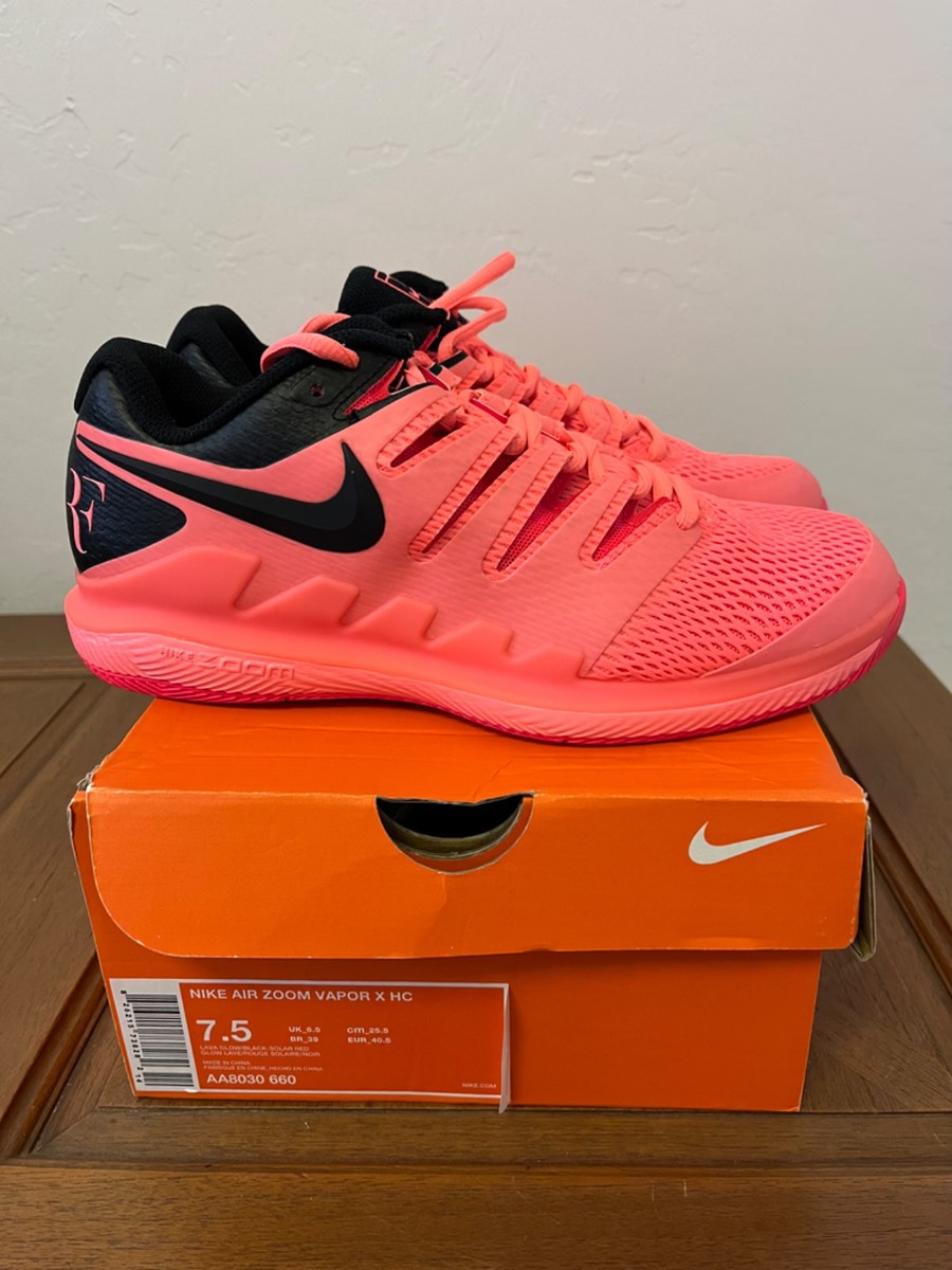 Size 7.5 - Nike Air Zoom Vapor X HC Lava Glow, Federer 2018