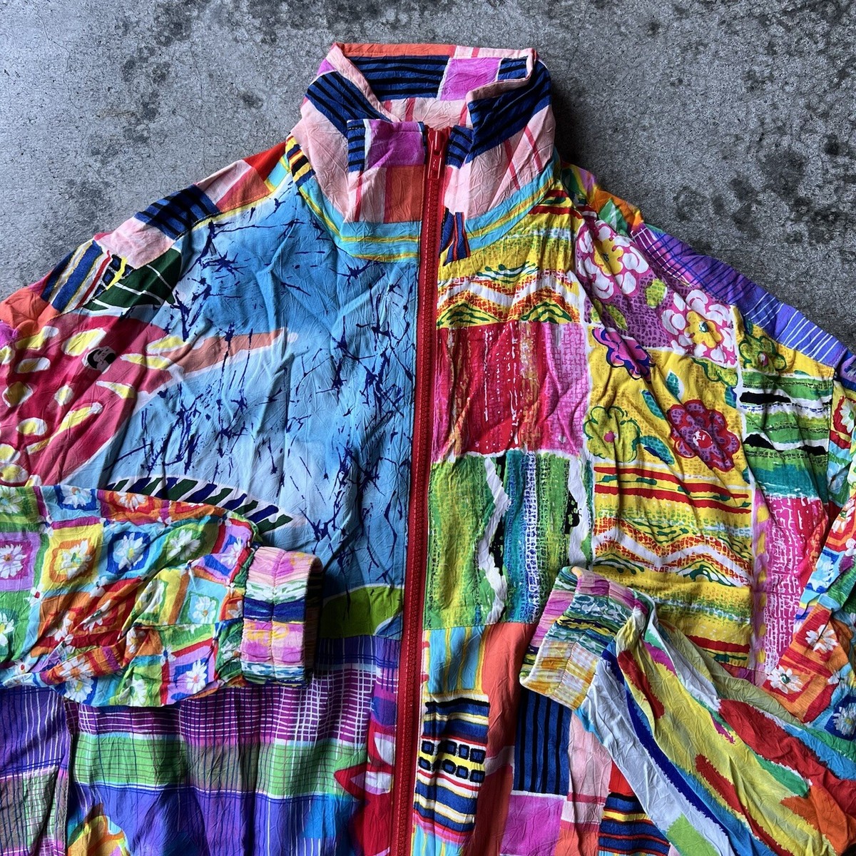 Vintage 90s Jams World Zip Up Rayon Multicolor Jacket Womens Size
