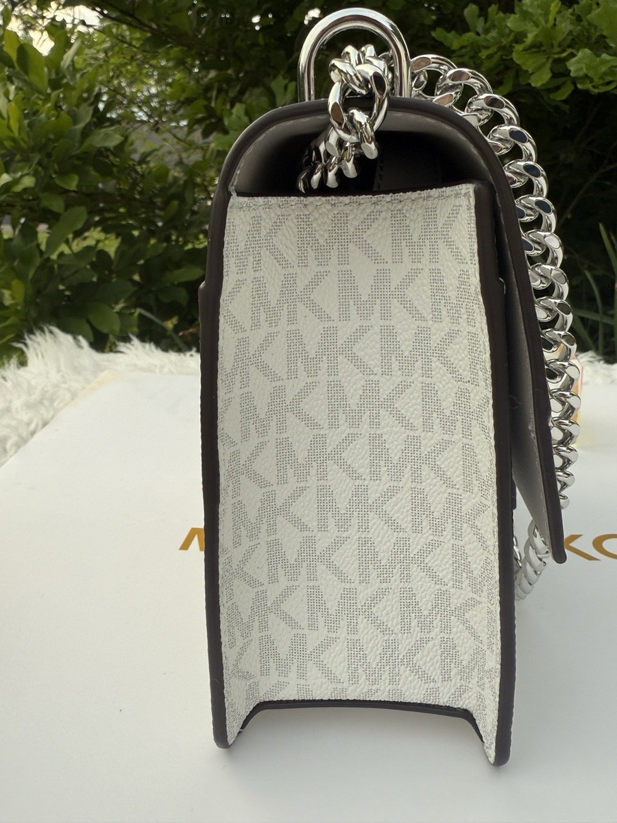 Michael Kors Greenwich Small Flap Crossbody Optic White Mk Logo