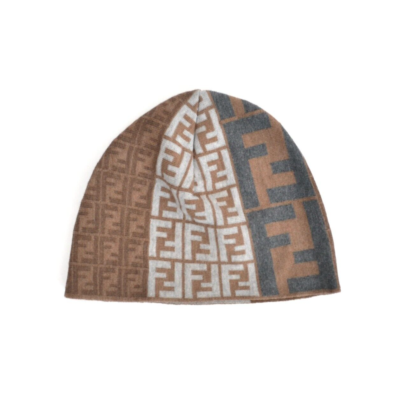 Mens FENDI Hat Beanie Zucca FF Logo Brown Grey Monogram Wool | eBay