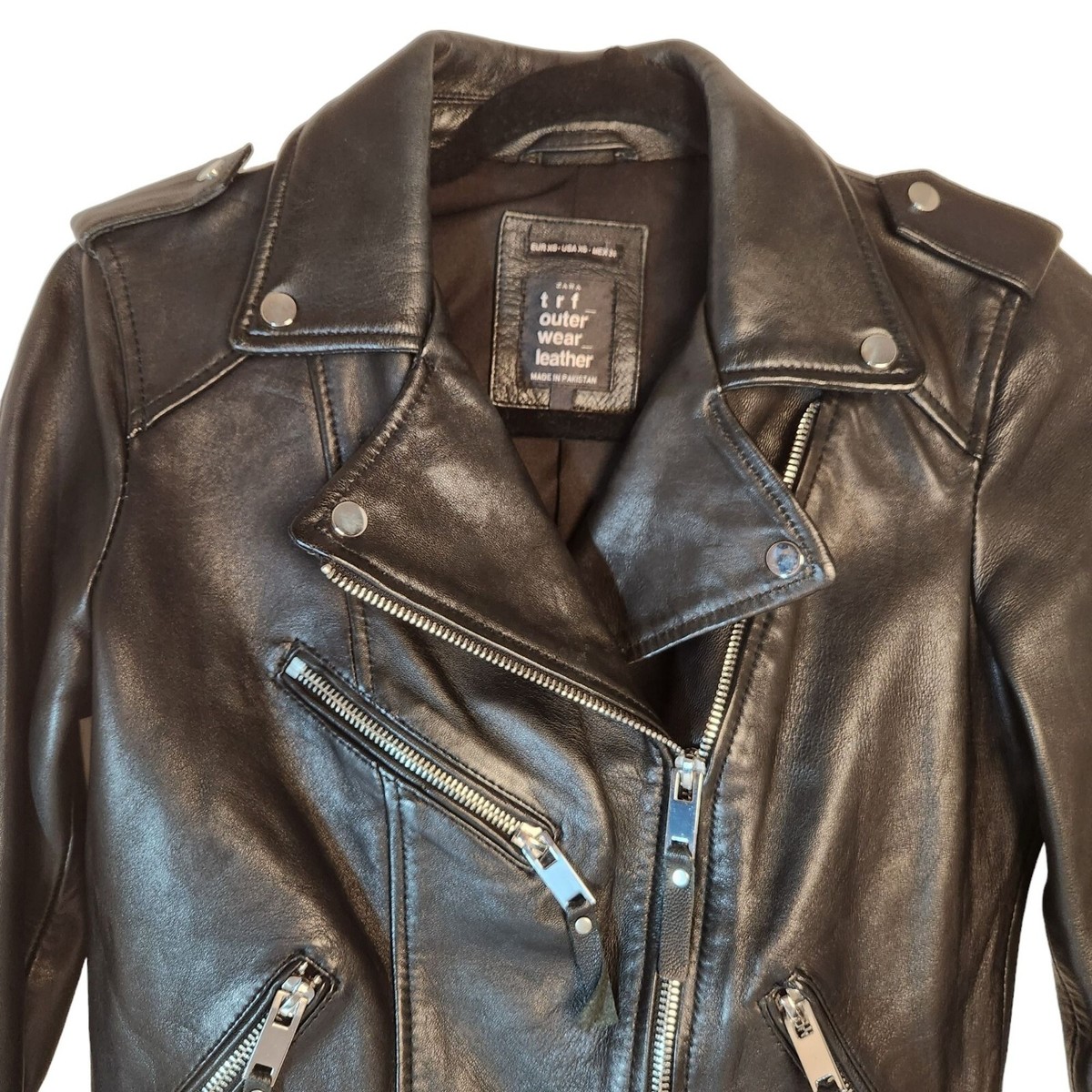 ZARA TRF Outerwear Black Lambskin Glove Leather Moto Jacket