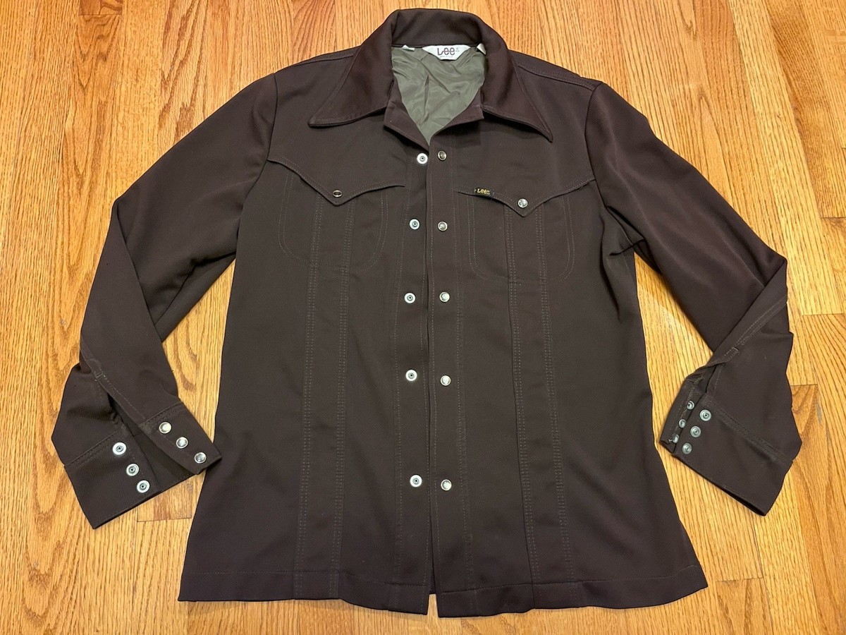 Vintage 70s Lee Western Shirt Jacket Men M/L Pearl Snap Yoke Point