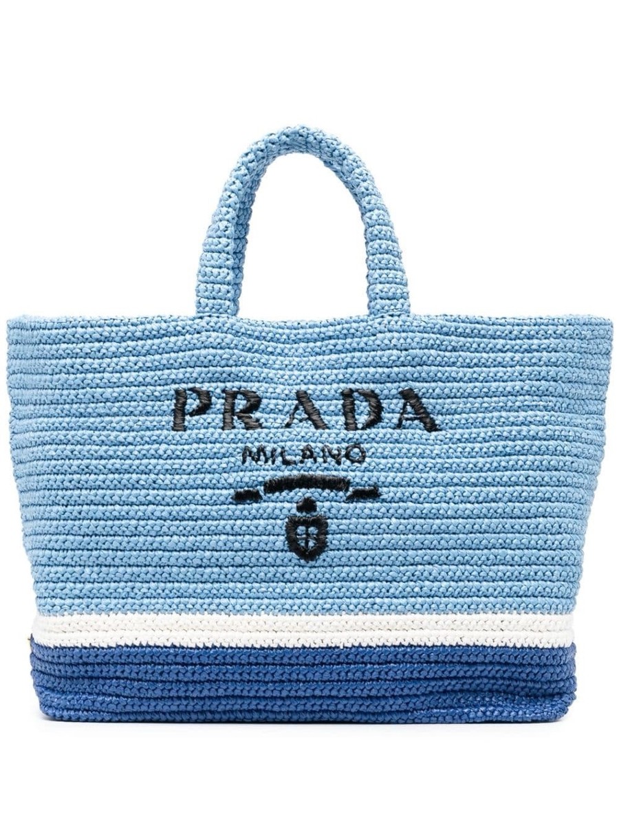 Prada Large Raffia Tote Beach Bag Shopping Light Blue | eBay
