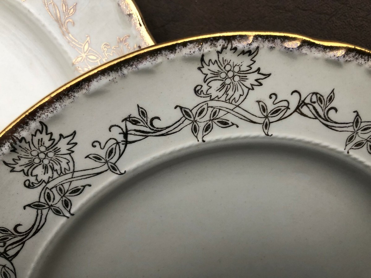 2~Crooksville China Co. Cream/ Gold Floral Poinsettia Salad Plates