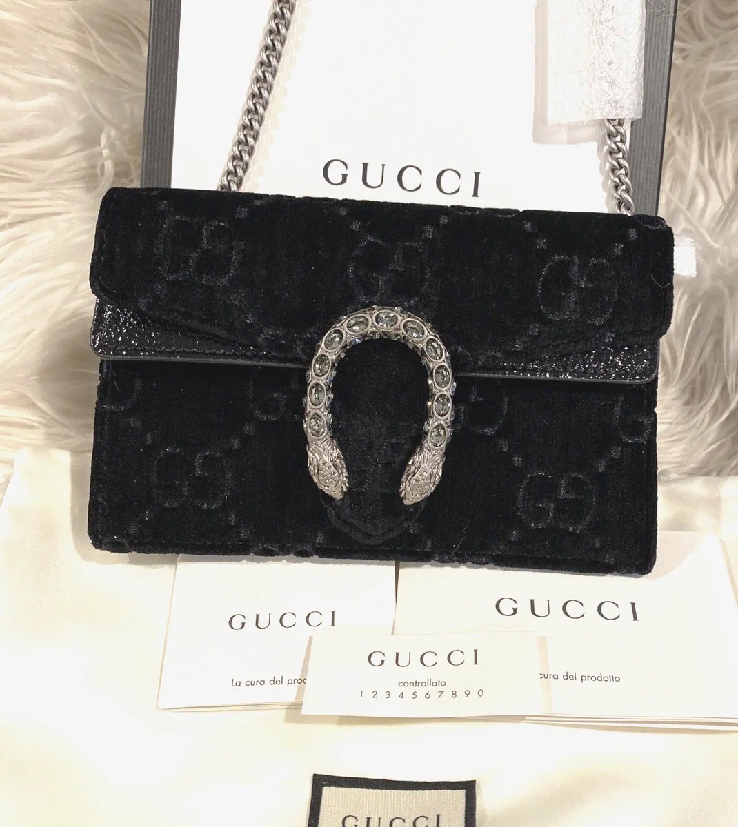 Gucci Dionysus GG Logo BLACK Velvet Crystal Mini Shoulder