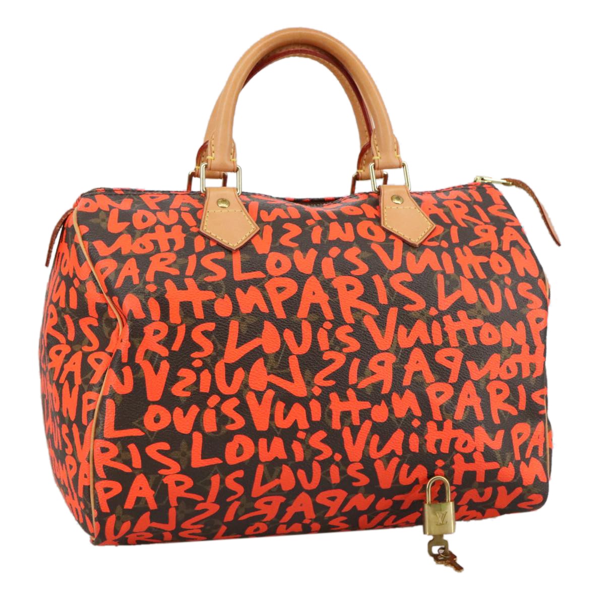 LOUIS VUITTON Monogram Graffiti Speedy 30 Hand Bag Orange M93705